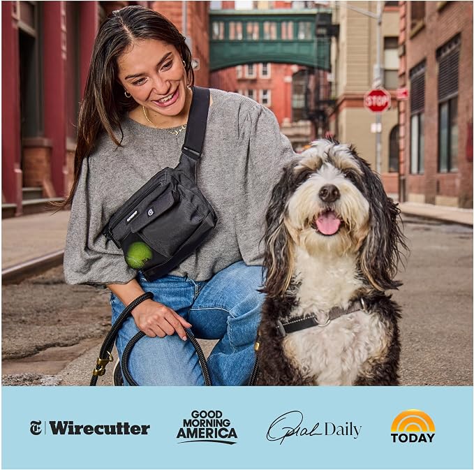 Cleverpup Walk & Train 2-in-1 Dog Walking Bag - Hands-Free Training Crossbody Sling & Fanny Pack with Treat Pouch, Poop Bag Holder, Phone Pockets - Adjustable Waist or Shoulder Strap - Leopard