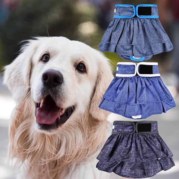 wegreeco Dog Diapers Female (3 Pack), Highly Absorbent Dog Diapers for Female Dogs Washable in Heat, Incontinence, or Excitable Urination (Jeans, X-Large)