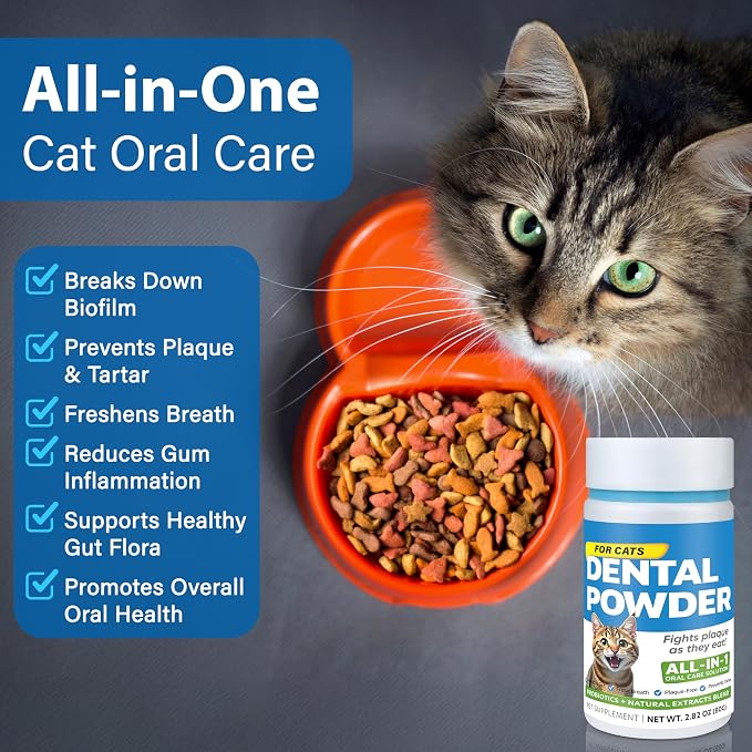 Cat Dental Powder, Bad Breath Tartar Control, Help Gingivitis and Stomatitis | Plaque Off with Natural Extracts & Probiotics