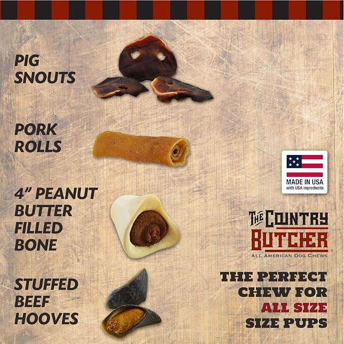 THE COUNTRY BUTCHER Pig Snouts for Dogs, Soft to Aggressive Chewers, Small, Medium and Large Breed, Natural, Dental Treat, Made in The USA, 5 Count - Rawhide Free, No Bones