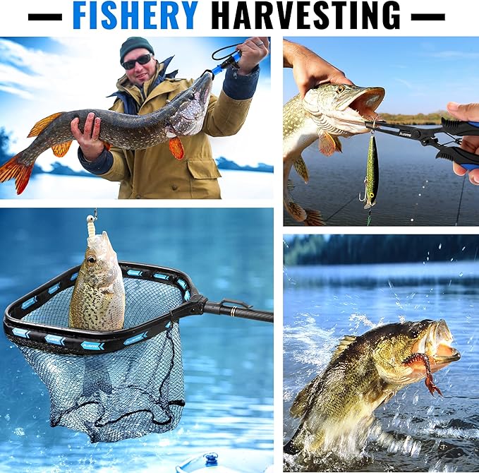 PLUSINNO Floating Fishing Net with Telescoping Handle, Carbon Fiber Ultralight Long Fish Net, Collapsible Landing Net 6.56/7.86Ft, Fishing Gear Kayak Accessories for Bass Trout Salmon