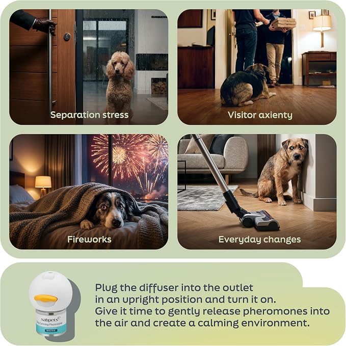 Dog Calming Diffuser Kit Pheromone Plug-in for Dogs, Helps Reduce Pee Accidents, Barking & Separation Anxiety – 2 Diffusers + 2 Refills + Toy | Mess-free support for home routines