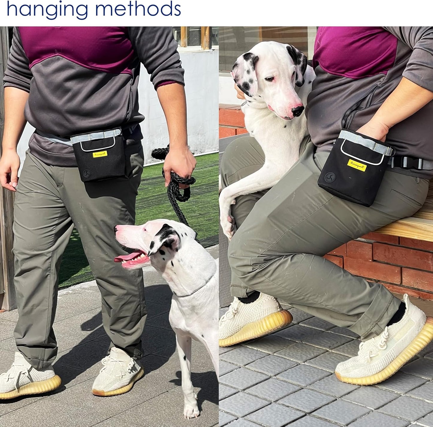 Dog Treat Pouch for Pet Walking and Training with Clicker 2 Cup Silicone Bag Small Fanny Pack Holder for Puppy Snack Dispenser Kit for Leash and Outdoor Use (Black)