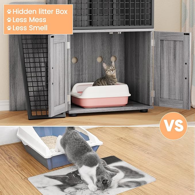 Garvee Cat Litter Box Enclosure, 2-Tier Cat House with Ladder, Hidden Litter Box Cabinet with Storage, 33.5 x 17.9 x 41.9 Inches, Dog Proof Cat House for Hallway, Bedroom, Living Room