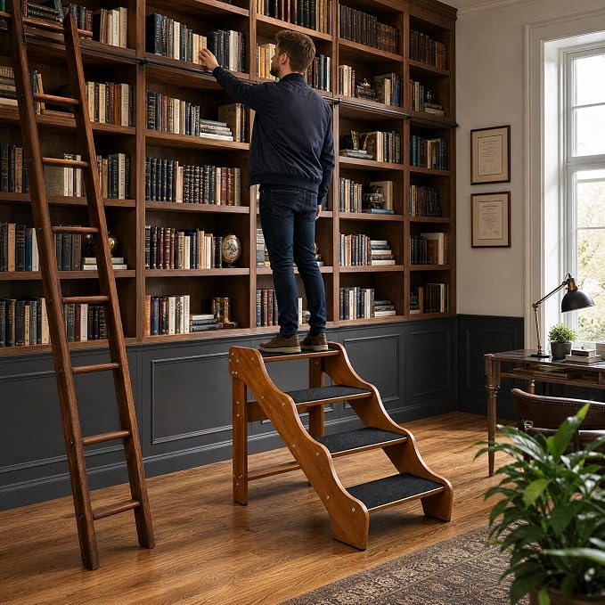Solid Wood pet Staircase Walnut Paint, Dog Ladder, Suitable for high beds, Sofas, and Cars, with a Weight Capacity of 500 pounds, Anti Slip Staircase, Suitable for Large Pets (Walnut 3 Steps)