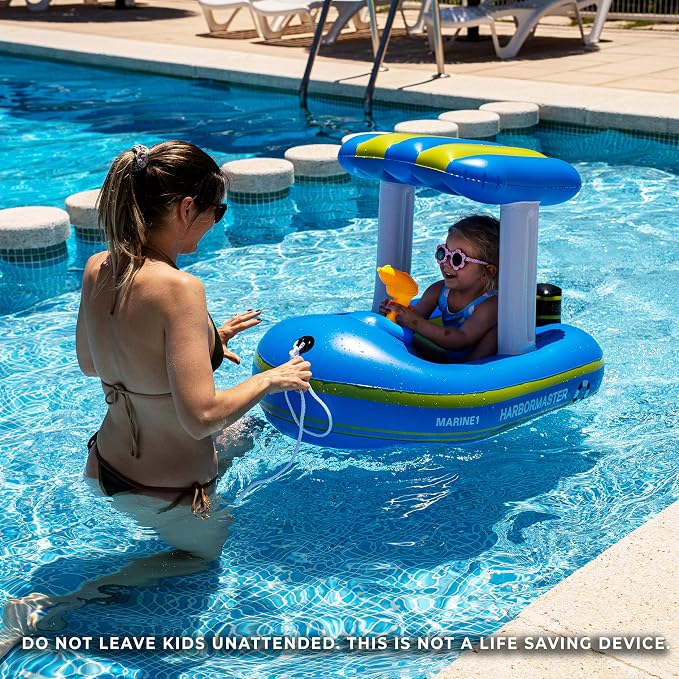 Police Boat Inflatable Pool Floats Kids, Toddler Harbor Master Police Patrol Inflatable Boat Pool Float Ride On, Fun Water Toy Squirter Pool Toy, Police & Fire Rescue Theme Pool Raft for Boys, Girl