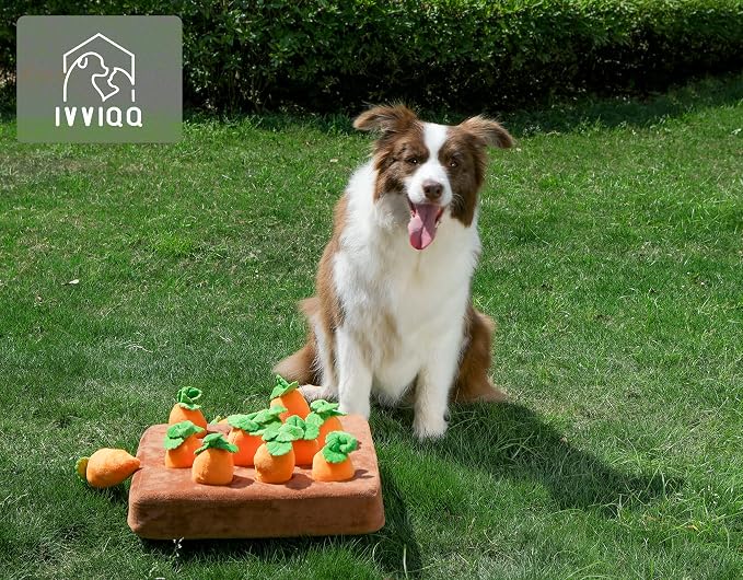 Interactive Dog Toys,Squeak Carrot Snuffle Mat for Dogs Plush Puzzle Toys 2 in 1 Non-Slip Nosework Feed Games for Pet Stress Relief with 12 Carrots…