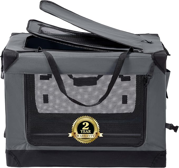 EliteField 4-Door Folding Soft Dog Crate (2-Year Warranty) with Aluminum Frame, Top Curtain, Carrying Bag, and Fleece Bed, Indoor & Outdoor Pet Home (54" L x 37" W x 45" H, Gray)