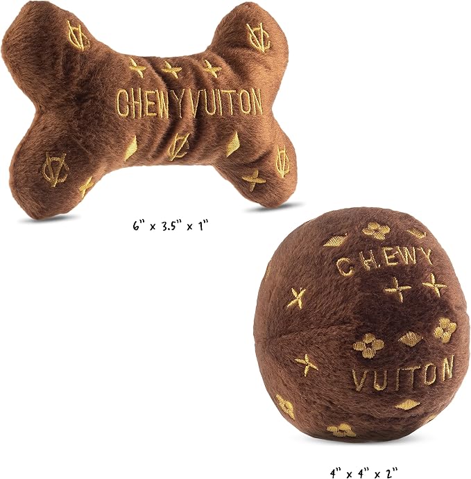 Dog Diggin Designs Chewnel Collection – Set of 2 Unique, Squeaky, Parody Plush Toys that Includes a Chewnel Bone and a Chewnel Ball