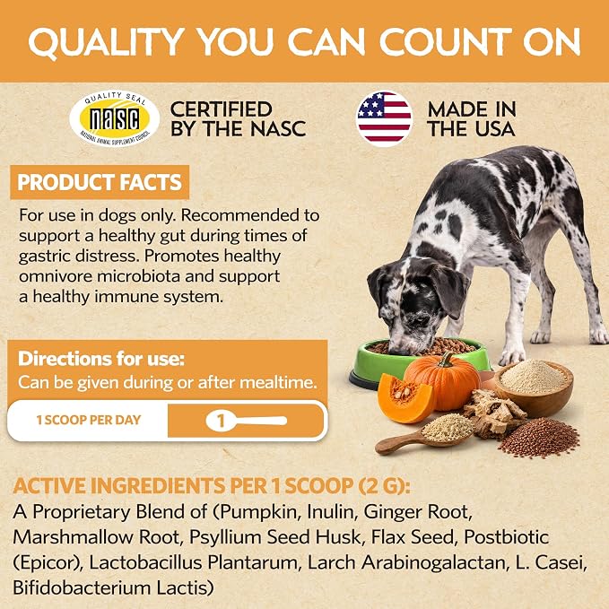 Pumpkin for Dogs with Probiotics, 7-Day Serving for Diet Changes & Upset Stomach, Smooth Move Probiotics for Dogs for Digestive Gut Health
