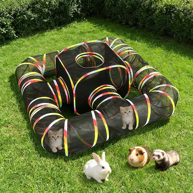 CypherX Outdoor Rainbow Cat Enclosure, 5 in 1 Portable Cat Tents for Outside Cage Free Outside Pet Enclosure Cat Tunnel Outdoor Playground for Indoor Cats and Small Animals
