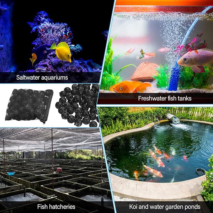 CHENGU 100 Pcs Bio Filter Balls Black Bio Balls for Aquarium Filter Pond Filters 1.02 Inch Internal Bioballs Filters Media with 2 Pieces Aquarium Media Bags Mesh Bags with Zipper for Fish Tank Pond