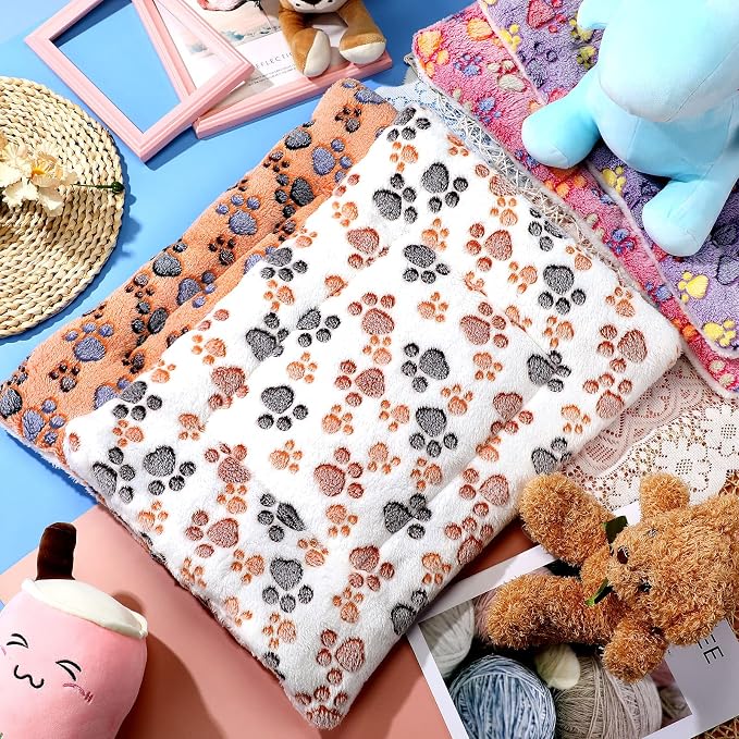 Tuanse 4 Pack Ultra Soft Dog Cat Bed Mat Small Animal Guinea Pig Bed with Cute Print Reversible Fleece Dog Crate Kennel Pad Cozy Washable Thickened Hamster Pet Beds Mat(21 x 14 Inches,Vivid Color)