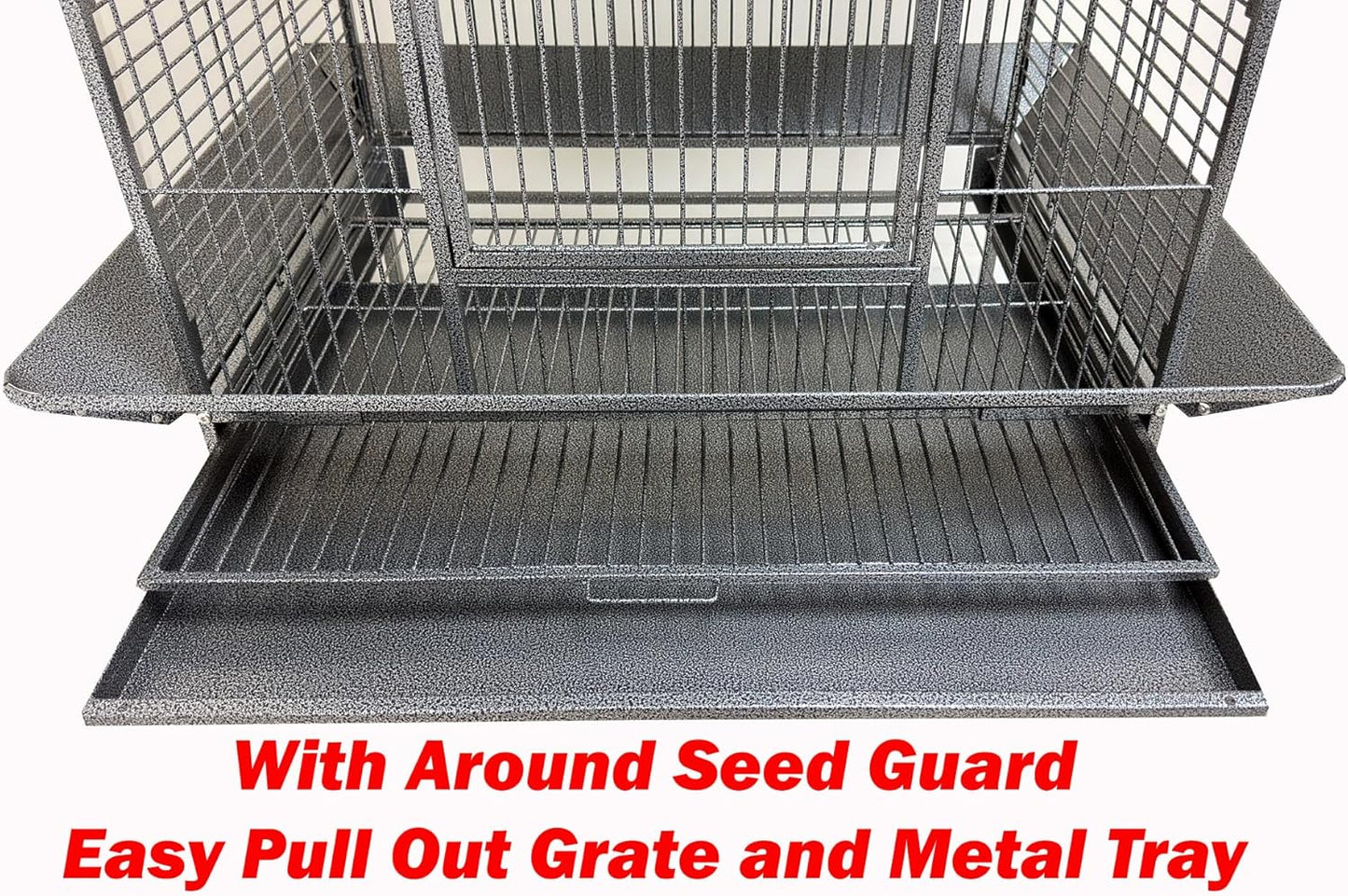 Extra Large Elegant and Durable Wrought Iron Climbing Ladder Perch Stand Play Top Ground Bird Parrot Metal Cage Around Seed Guard Storage Shelf with Heavy Duty Lockable Rolling Wheels