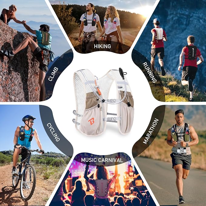 BECOJADDE Running Vest Hydration Backpack for Men Women, 5L Lightweight Running Backpack Hydration Pack for Marathon, Trail, Cycling, Hiking, Jogging