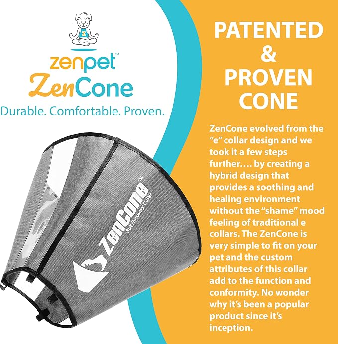 ZenPet Pet Recovery Cone E-Collar for Dogs and Cats - Always Use with Your Pet's Everyday Collar - Comfortable Soft Collar is Adjustable for a Secure and Custom Fit (Medium)