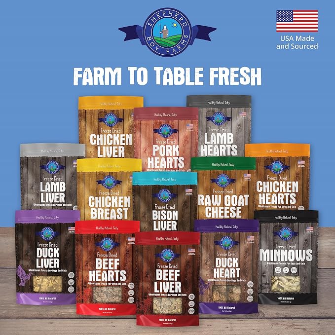 Shepherd Boy Farms Freeze Dried Chicken Hearts for Dogs & Cats – 100% Natural, Single-Ingredient Dog Treats & Cat Treats, High-Protein Organ Meat, Grain Free, Made in USA, 3oz
