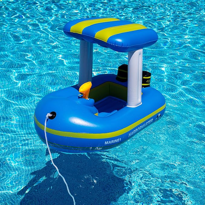 Police Boat Inflatable Pool Floats Kids, Toddler Harbor Master Police Patrol Inflatable Boat Pool Float Ride On, Fun Water Toy Squirter Pool Toy, Police & Fire Rescue Theme Pool Raft for Boys, Girl