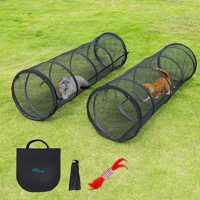Cat Play Tunnel-for Indoor and Outdoor, Cat Play House, Cat Enclosures Easy to Connect with Two Zipper Doors,Product Size 59'' x 18'',2pcs /Set,Black,2 Packs