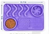 Silicone Dog Feeding Mat with Slow Feeder & Lick Pad for Dogs & Cats – Non-Slip Spill Proof Pet Feeding Mat with Bowl Holder – Dishwasher Safe BPA-Free Silicone – 12 x 8 Inch Purple