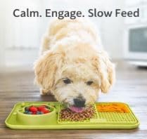 Silicone Dog Feeding Mat – Spill Proof & Non Slip Pet Food Mat with Slow Feeder & Lick Pad – Bowl Holder for Messy Eaters, Waterproof, Dishwasher Safe Dog & Cat Bowl Mat (12 x 8 Inch, Green)