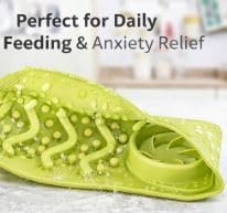 Silicone Dog Feeding Mat – Spill Proof & Non Slip Pet Food Mat with Slow Feeder & Lick Pad – Bowl Holder for Messy Eaters, Waterproof, Dishwasher Safe Dog & Cat Bowl Mat (12 x 8 Inch, Green)