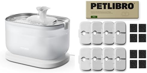 Bundle of PETLIBRO Cat Water Fountain + 8 Packs Pet Fountain Filter, Stainless Steel Tray Wireless Pump Cat Fountain