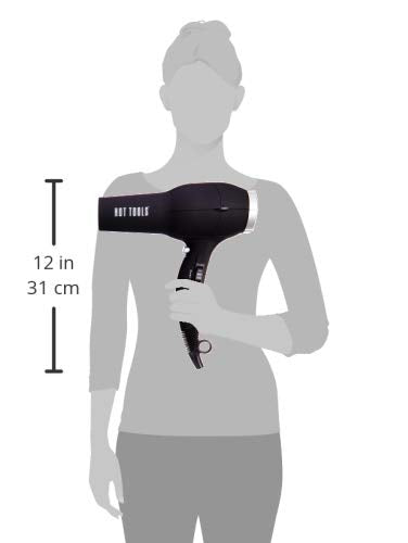 Hot Tools Pro Artist Turbo Ionic Hair Dryer, 1875W High Airflow for Fast Drying, Lightweight Design, Frizz Control, Diffuser and Concentrator, Multiple Heat Settings, Cool Shot, Black