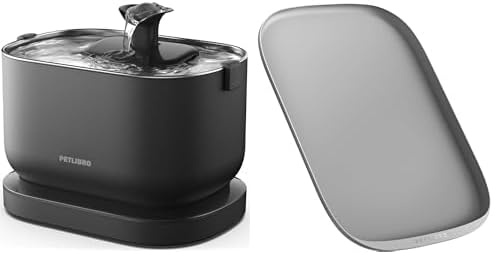 Bundle of PETLIBRO Cat Water Fountain, Cordless Pet Water Fountain Battery Operated, 2.5L/84oz Dockstream for Cats Indoor with Stainless Steel Tray + Pet Mats for Fountain, Non-Slip Waterproof