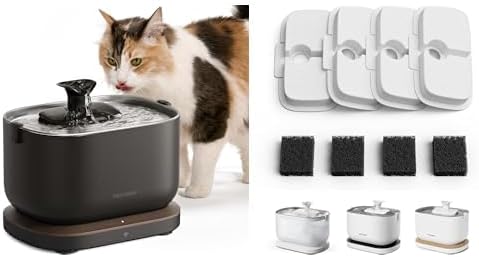 Bundle of PETLIBRO Cat Water Fountain Stainless Steel Tray, App Monitoring Cat Fountain Indoor, 2.5L/84oz Dockstream Pet Water Fountain, BPA-Free + PETLIBRO 4 Packs Replacement Filters for2 Months