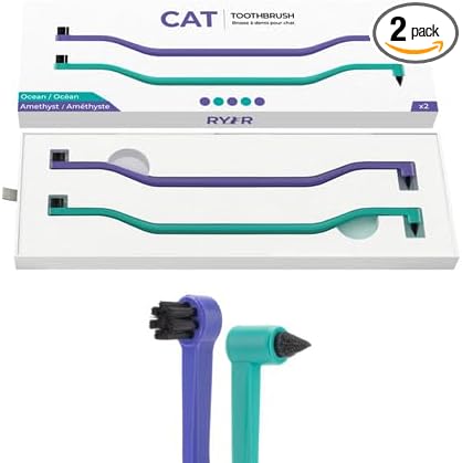RYERCAT Set of 2 Dual Sided Cat Toothbrush - Kitten Toothbrush with Micro Head to fit into Cat/Kittens Mouth - Cat Dental Care Supplies - Pet Toothbrush for Cats(Amethyst Purple & Ocean Blue)