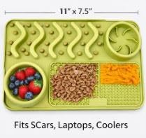 Silicone Dog Feeding Mat – Spill Proof & Non Slip Pet Food Mat with Slow Feeder & Lick Pad – Bowl Holder for Messy Eaters, Waterproof, Dishwasher Safe Dog & Cat Bowl Mat (12 x 8 Inch, Green)