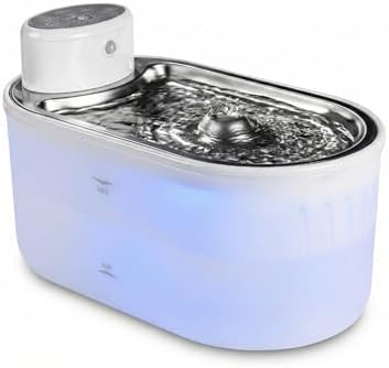 Wireless Cat Water Fountain Starter Kit | Fountain + 4 Replacement Filters | 3L/108oz, 30-Day Battery, Stainless Steel Tray - BPA-Free