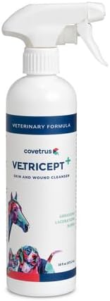 Covetrus Vetricept+ HOCl Skin and Wound Cleanser – 16 oz Bottle with Trigger Spray for Pets