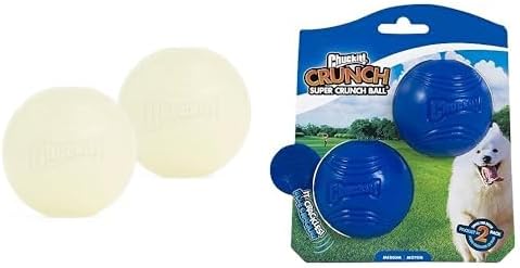 Chuckit! Dog Toy Bundle: 2.5 Inch Glow in the Dark Max Glow Balls (Pack of 2) & Medium Crunch Ball Dog Toys (Pack of 2)