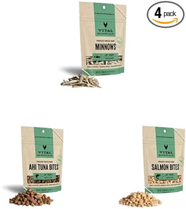 Vital Essentials Freeze Dried Raw Cat Treats, Seafood Lovers Variety Pack, Minnow 0.5 oz + Ahi Tuna 1.1 oz + Salmon 1.1 oz