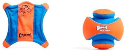 Chuckit! Dog Toy Bundle: 9.5-inch Flying Squirrel Fetch Toy (Medium) & 8-inch Kick Fetch Ball (Large) - Water Floating Interactive Play Set