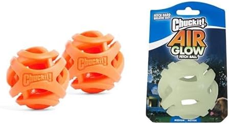 Chuckit! Air Fetch Ball & Air Glow Fetch Ball Dog Toy Bundle, Medium 2.5 Inch, for Dogs 20-60 lbs (2 Packs of 2)