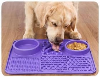 Silicone Dog Feeding Mat with Slow Feeder & Lick Pad for Dogs & Cats – Non-Slip Spill Proof Pet Feeding Mat with Bowl Holder – Dishwasher Safe BPA-Free Silicone – 12 x 8 Inch Purple