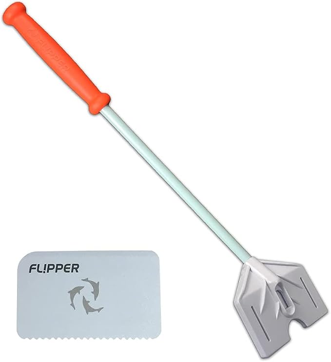 Flipper Platinum Aquarium Hand Scraper Tool – Glass and Acrylic Fish Tank Cleaner – Aquarium Glass Cleaner - Aquarium Glass Scraper with Serrated Blade 18"