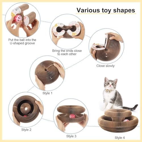 2PCS Kitty Curls Cat Toy,Magic Organ Cat Toy,Cat Scratcher for Grinding Claw Cardboard Cat Toys,Interactive Scratch Pad with Toy Ball