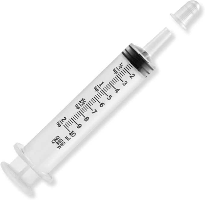 Pack of 100, ONE-CARE 10ml Oral Syringe with Cap, Latex-free, 100 Oral Dispensers - 10ml, Prolonged Slip Tip, Uses include oral administration of medicine for infants, adults and animals