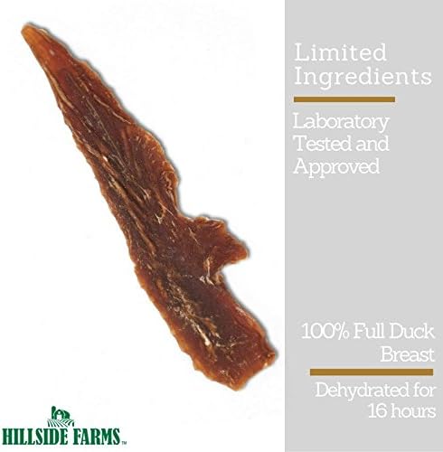 Hillside Farms Duck Jerky Dog Treats with Only 3 Ingredients and No Fillers, 2 Pound Bag