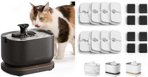 Bundle of PETLIBRO Cat Water Fountain Stainless Steel Tray, App Monitoring Cat Fountain Indoor BPA-Free + 8 Replacement Filters for 4 Months