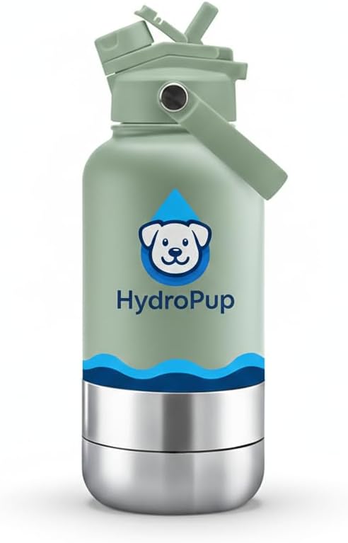Dog Water Bottle for Walking and Hiking, 32 oz with Bowl Stays Cold