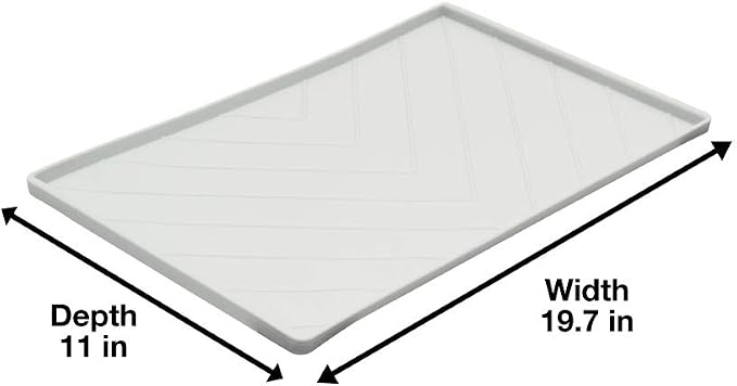 Messy Mutts Silicone Non-Slip Dog Bowl Mat with Raised Edge and Two Sides Reinforced with Metal Rods | Dog/Cat Bowl Mat with Spill-Proof Lip | Medium, 20” x 12” | Light Grey