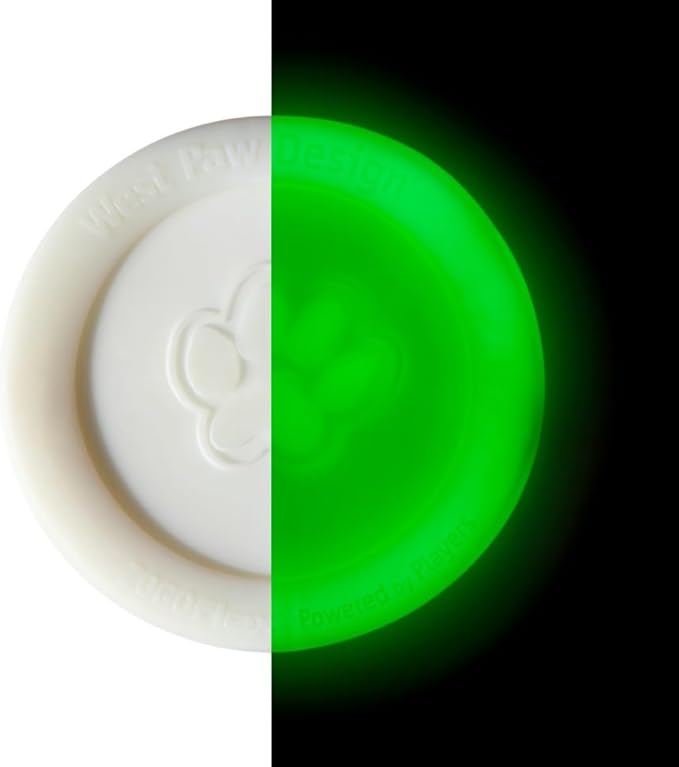 WEST PAW Zogoflex Zisc Dog Flying Disc, High Flying Aerodynamic Disc for Dogs Puppy – Lightweight, Floatable Disc for Fetch, Tug of War, Catch, Play – Doubles as Food/Water Bowl, Large 8.5", Glow
