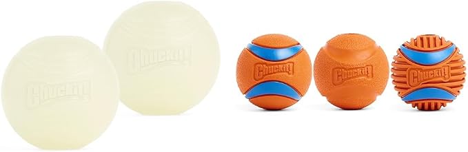 Chuckit! Glow Toy Medium (2.5 Inch, 2-Pack) & High-Bounce Ball Set - Medium (2.5-inch, 3-Pack)