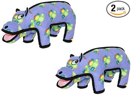 TUFFY® - 2 Pack Original : Hippo Dog Toy : Ultra Durable Plush Dog Toy with Multiple Layers & Reinforced Seams, Washable and Floats, Original Construction