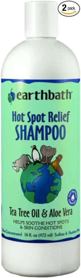 earthbath, Hot Spot Relief Pet Shampoo - Tea Tree Oil Hot Spot Treatment for Dogs, Best Dog Shampoo for Itching & Skin Conditions, Made in USA, Cruelty Free Itch Relief for Dogs - 16 Oz (2 Pack)